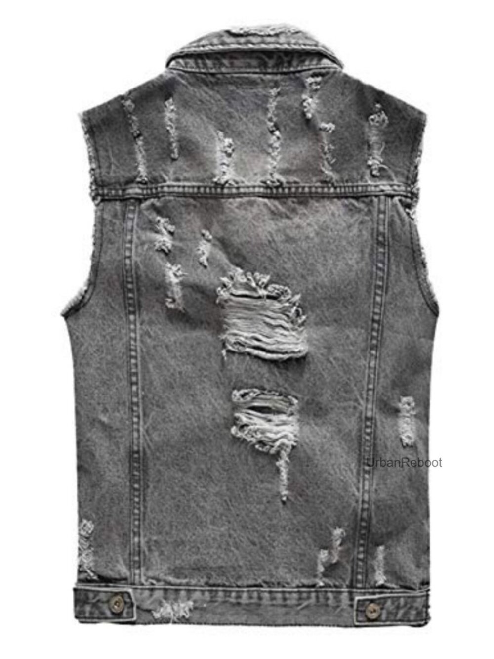 Men's Sleeveless Ripped Denim Vest Slim Fit Button Down Jacket - Picture 3 of 5